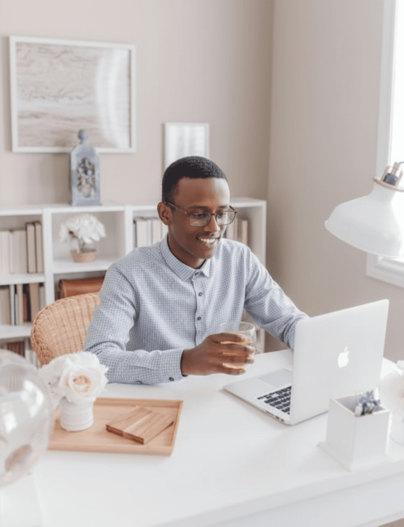 Landlord working from laptop